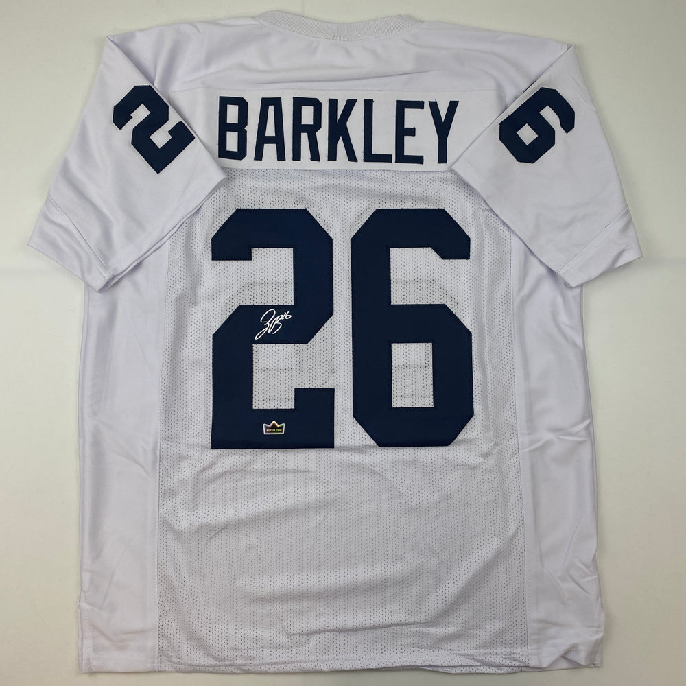 Facsimile Autographed Saquon Barkley Penn State White Reprint Laser Auto College Football Jersey Size Men's XL (ONLINE ORDER ONLY)