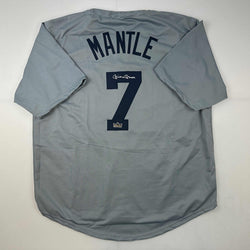 Facsimile Autographed Mickey Mantle New York Grey Reprint Laser Auto Baseball Jersey Size Men's XL (ONLINE ORDER ONLY)