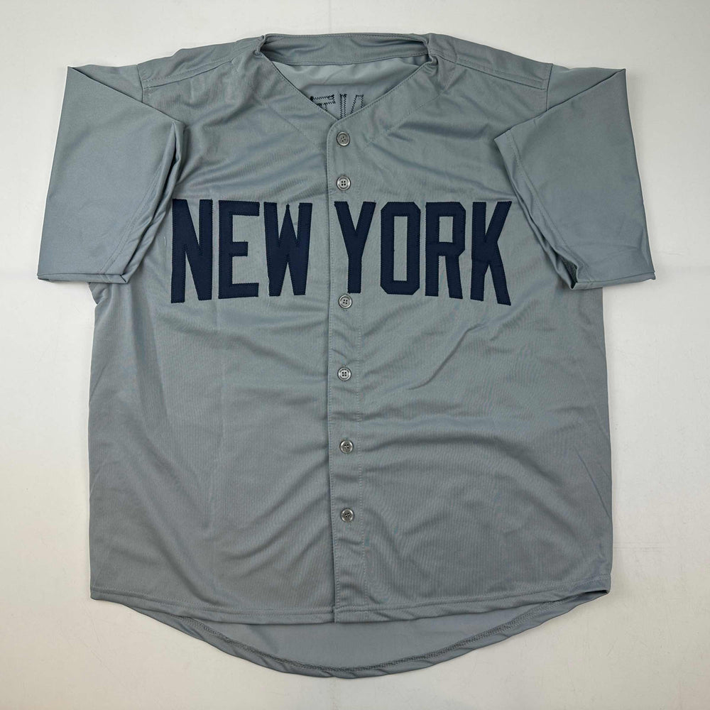 Facsimile Autographed Mickey Mantle New York Grey Reprint Laser Auto Baseball Jersey Size Men's XL (ONLINE ORDER ONLY)