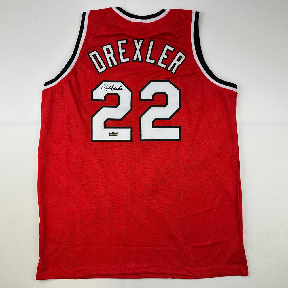 Facsimile Autographed Clyde Drexler Portland Red Reprint Laser Auto Basketball Jersey Size Men's XL (ONLINE ORDER ONLY)