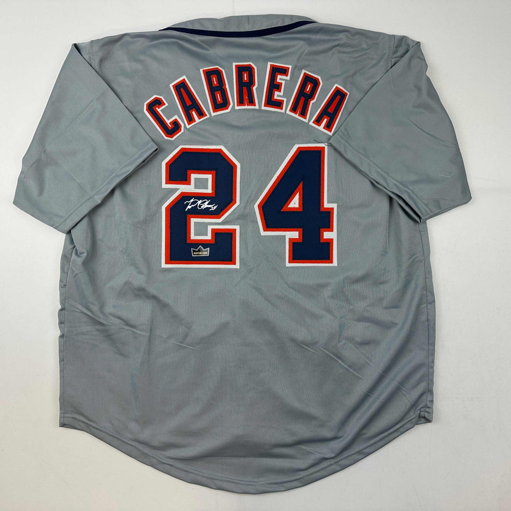 Facsimile Autographed Miguel Cabrera Detroit Grey Reprint Laser Auto Baseball Jersey Size Men's XL (ONLINE ORDER ONLY)