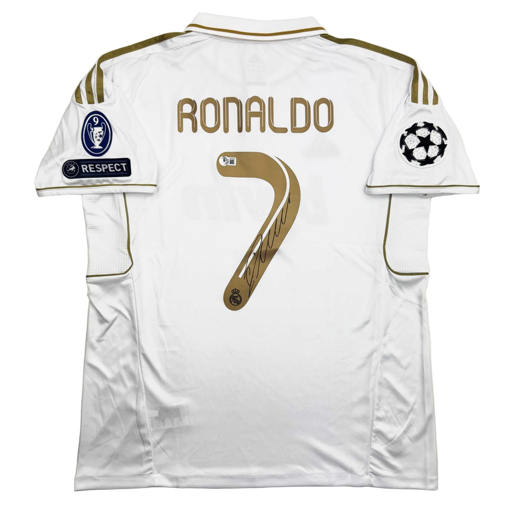 Autographed/Signed Cristiano Ronaldo Real Madrid White Soccer Jersey Beckett BAS COA