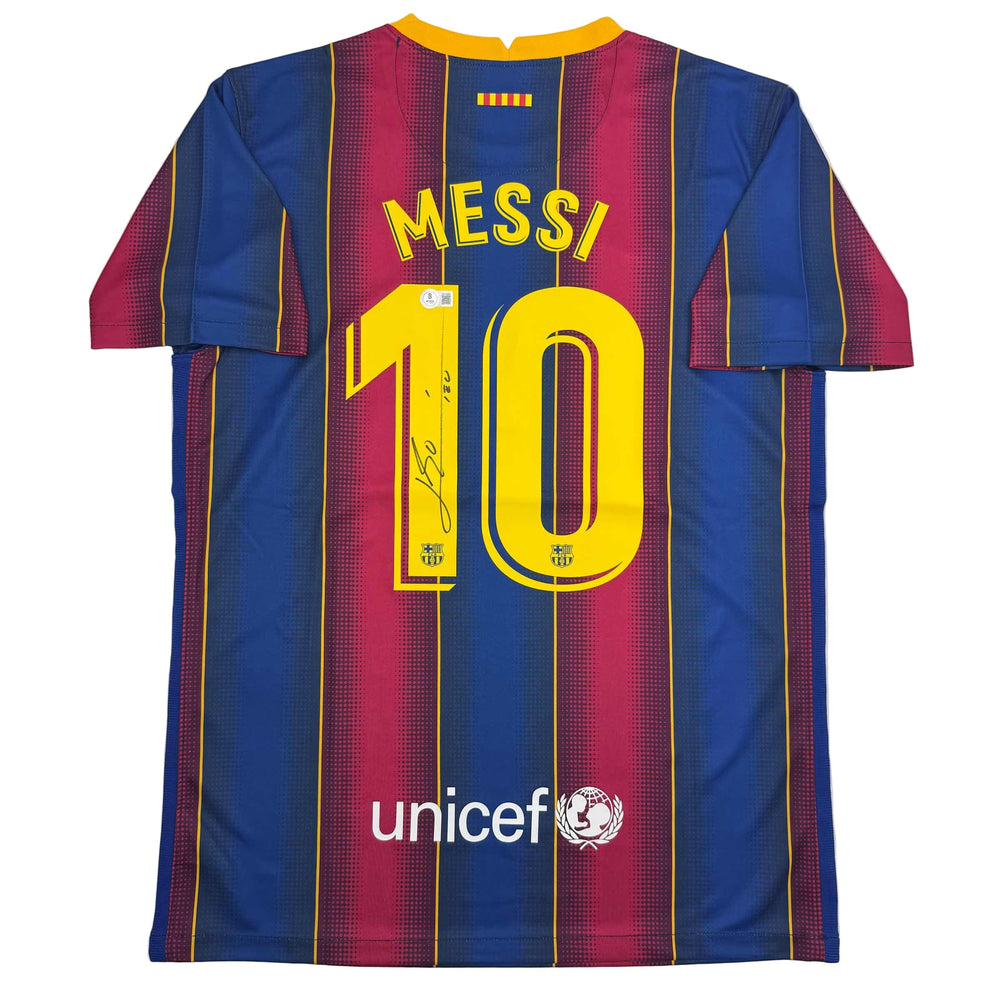 Autographed/Signed Lionel Leo Messi FC Barcelona Soccer Jersey Beckett BAS COA
