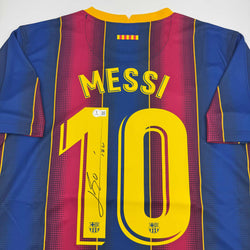 Autographed/Signed Lionel Leo Messi FC Barcelona Soccer Jersey Beckett BAS COA