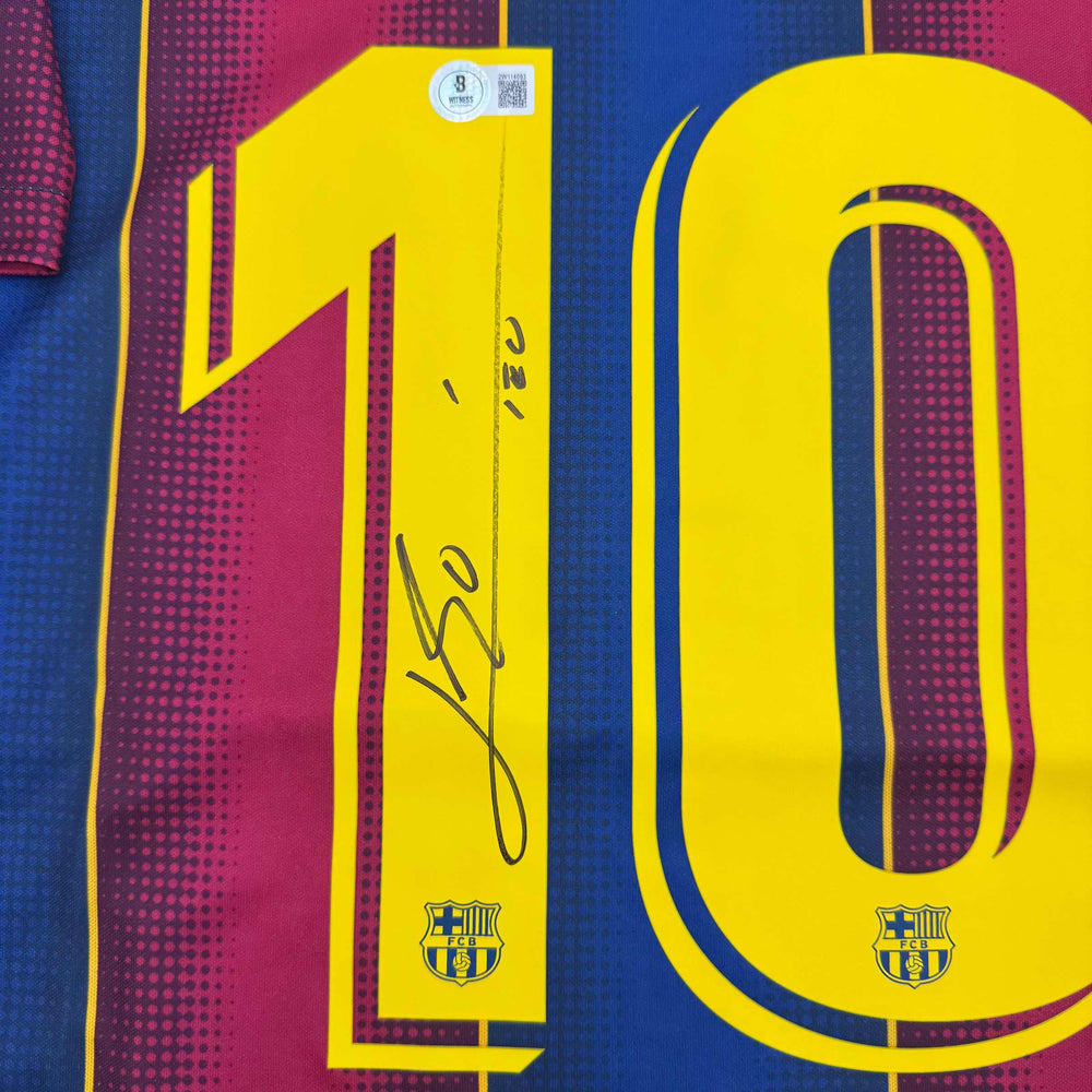 Autographed/Signed Lionel Leo Messi FC Barcelona Soccer Jersey Beckett BAS COA