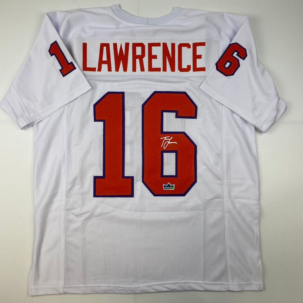 Facsimile Autographed Trevor Lawrence Clemson White Reprint Laser Auto College Football Jersey Size Men's XL (ONLINE ORDER ONLY)
