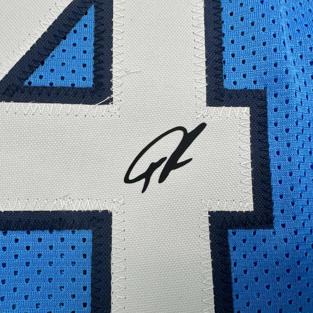 Facsimile Autographed Giannis Antetokounmpo Greece Light Blue Reprint Laser Auto Basketball Jersey Size Men's XL (ONLINE ORDER ONLY)