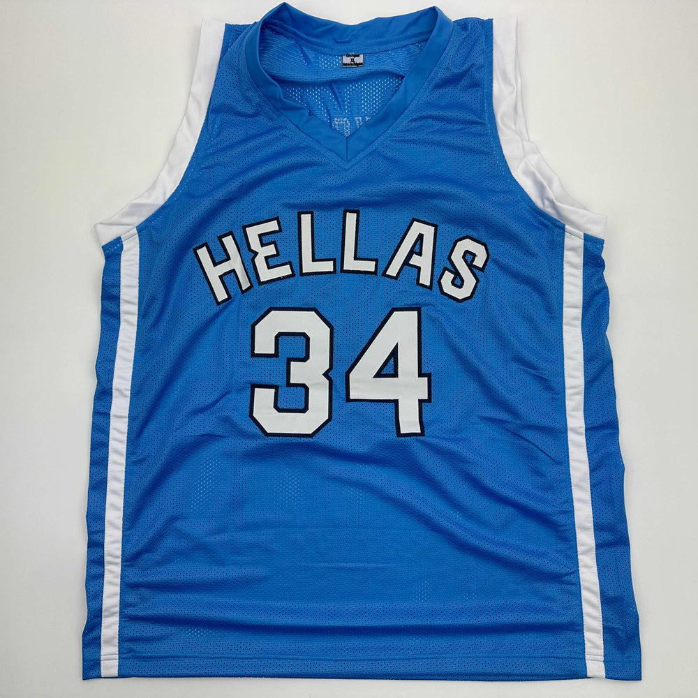 Facsimile Autographed Giannis Antetokounmpo Greece Light Blue Reprint Laser Auto Basketball Jersey Size Men's XL (ONLINE ORDER ONLY)