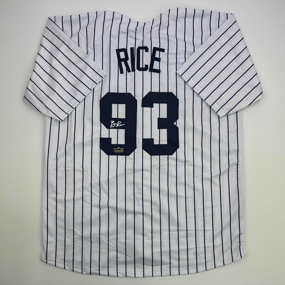 Facsimile Autographed Ben Rice New York Pinstripe Reprint Laser Auto Baseball Jersey Size Men's XL (ONLINE ORDER ONLY)