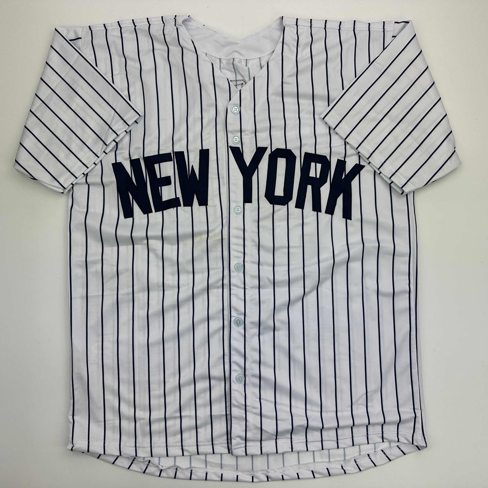 Facsimile Autographed Ben Rice New York Pinstripe Reprint Laser Auto Baseball Jersey Size Men's XL (ONLINE ORDER ONLY)