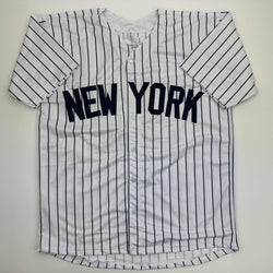 Facsimile Autographed Ben Rice New York Pinstripe Reprint Laser Auto Baseball Jersey Size Men's XL (ONLINE ORDER ONLY)