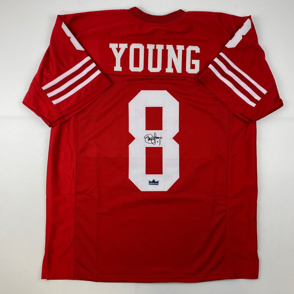 Facsimile Autographed Steve Young San Francisco Red Reprint Laser Auto Football Jersey Size Men's XL (ONLINE ORDER ONLY)