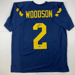 Facsimile Autographed Charles Woodson Michigan Blue Reprint Laser Auto College Football Jersey Size Men's XL (ONLINE ORDER ONLY)