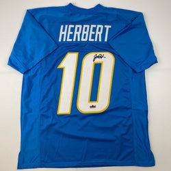 Facsimile Autographed Justin Herbert Los Angeles LA Powder Blue Reprint Laser Auto Football Jersey Size Men's XL (ONLINE ORDER ONLY)