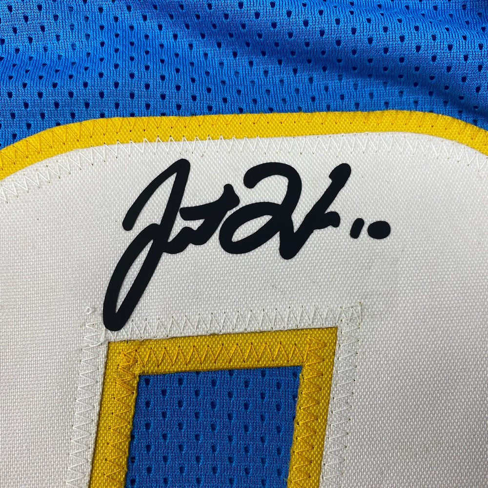 Facsimile Autographed Justin Herbert Los Angeles LA Powder Blue Reprint Laser Auto Football Jersey Size Men's XL (ONLINE ORDER ONLY)