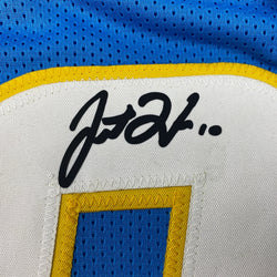 Facsimile Autographed Justin Herbert Los Angeles LA Powder Blue Reprint Laser Auto Football Jersey Size Men's XL (ONLINE ORDER ONLY)