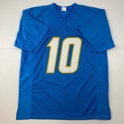 Facsimile Autographed Justin Herbert Los Angeles LA Powder Blue Reprint Laser Auto Football Jersey Size Men's XL (ONLINE ORDER ONLY)