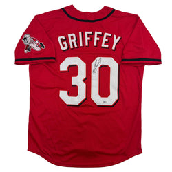 Autographed/Signed Ken Griffey Jr. Cincinnati Red Baseball Jersey Beckett BAS COA (ONLINE ORDER ONLY)