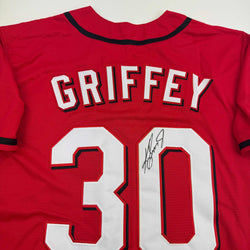 Autographed/Signed Ken Griffey Jr. Cincinnati Red Baseball Jersey Beckett BAS COA (ONLINE ORDER ONLY)