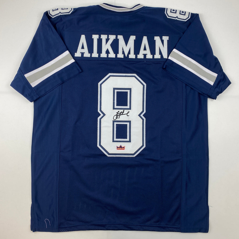 Facsimile Autographed Troy Aikman Dallas Blue Reprint Laser Auto Football Jersey Size Men's XL (ONLINE ORDER ONLY)