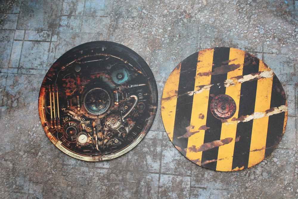 Double Sided 7.57" Neoprene Objective Markers - Hazard Stripes and Gears (Online Order Only)