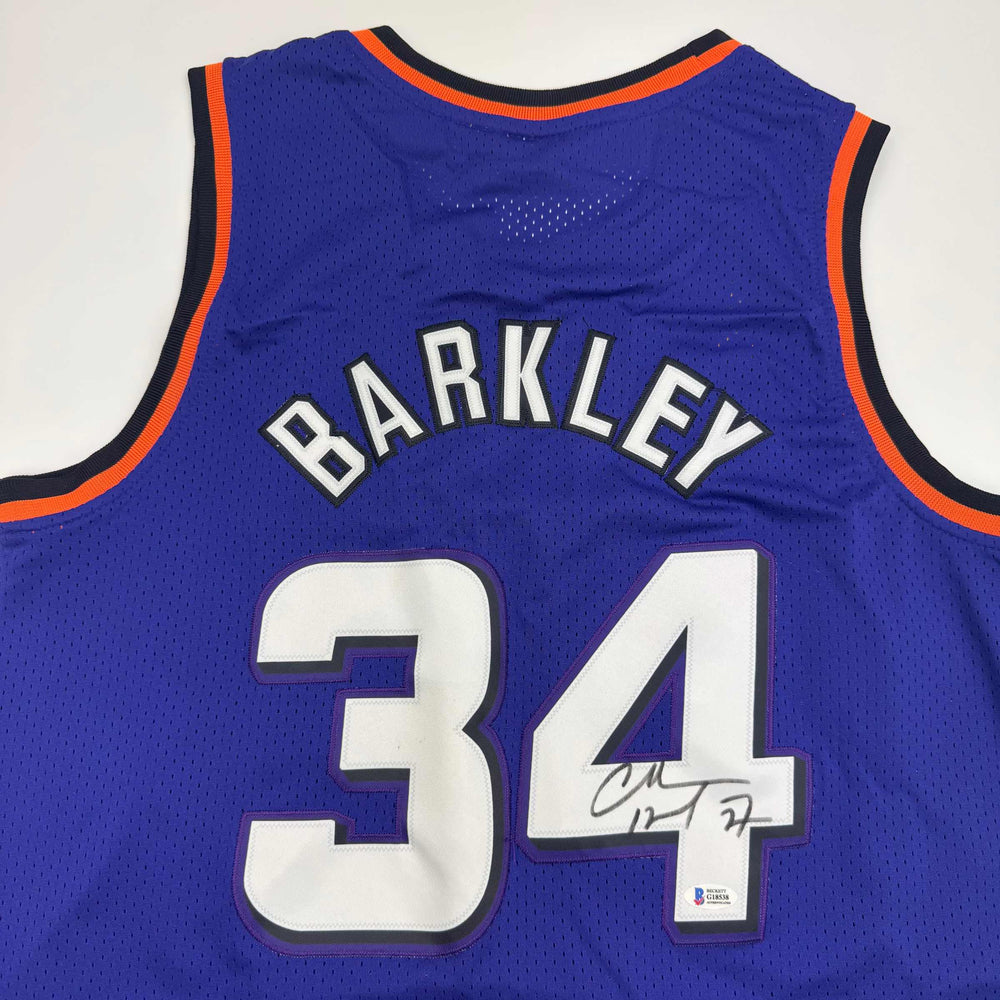 Autographed/Signed Charles Barkley Phoenix Purple Basketball Jersey Beckett BAS COA