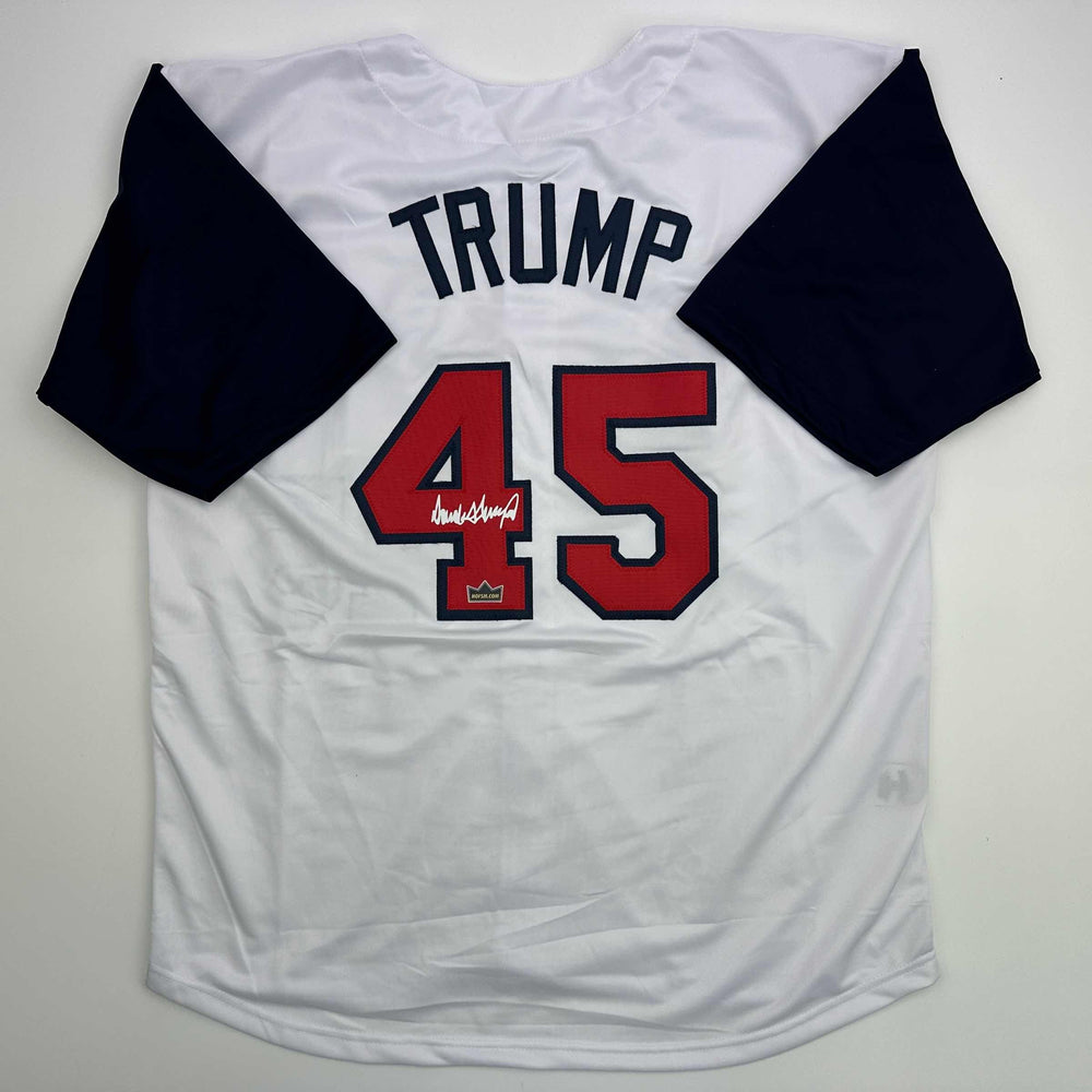 Facsimile Autographed Donald Trump #45 United States USA White Reprint Laser Auto Baseball Jersey Size Men's XL (ONLINE ORDER ONLY)