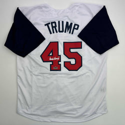 Facsimile Autographed Donald Trump #45 United States USA White Reprint Laser Auto Baseball Jersey Size Men's XL (ONLINE ORDER ONLY)