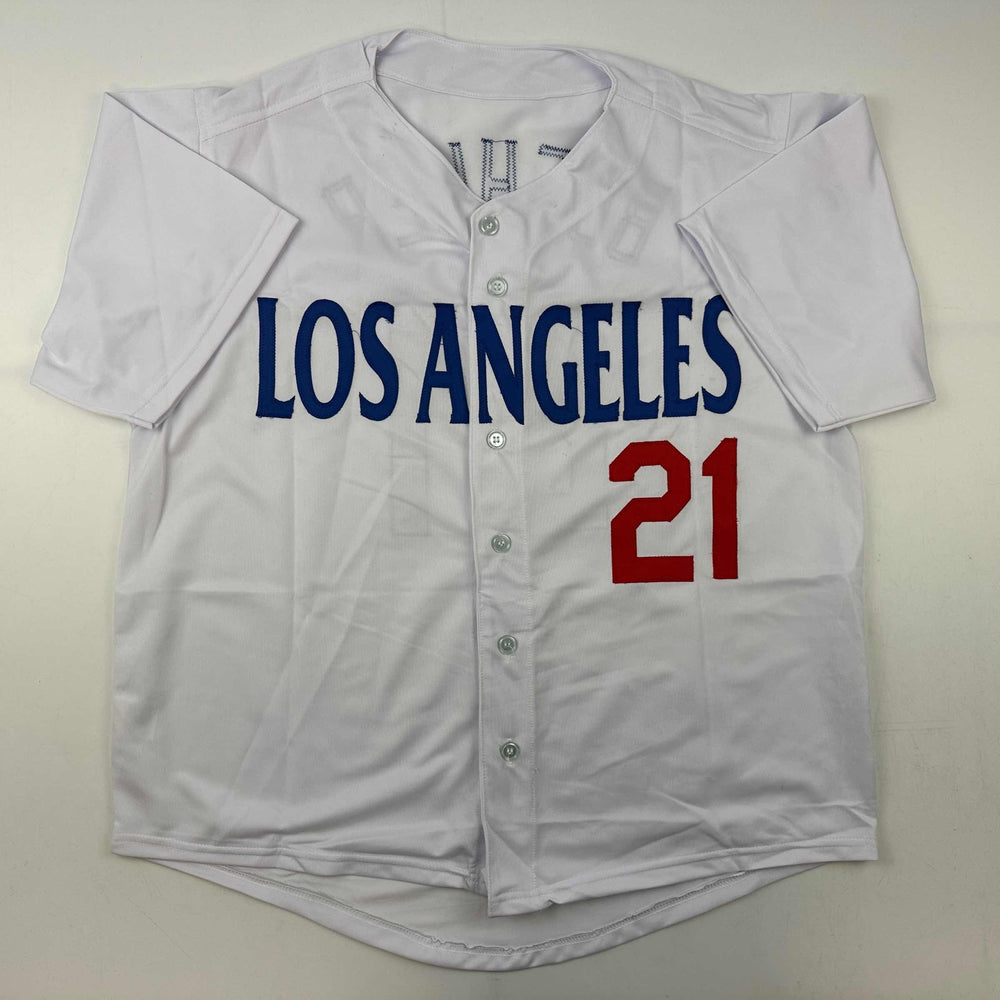 Facsimile Autographed Walker Buehler Los Angeles LA White Reprint Laser Auto Baseball Jersey Size Men's XL (ONLINE ORDER ONLY)
