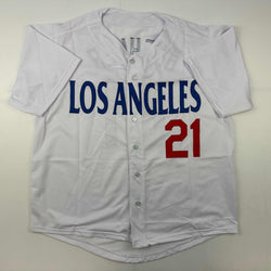 Facsimile Autographed Walker Buehler Los Angeles LA White Reprint Laser Auto Baseball Jersey Size Men's XL (ONLINE ORDER ONLY)