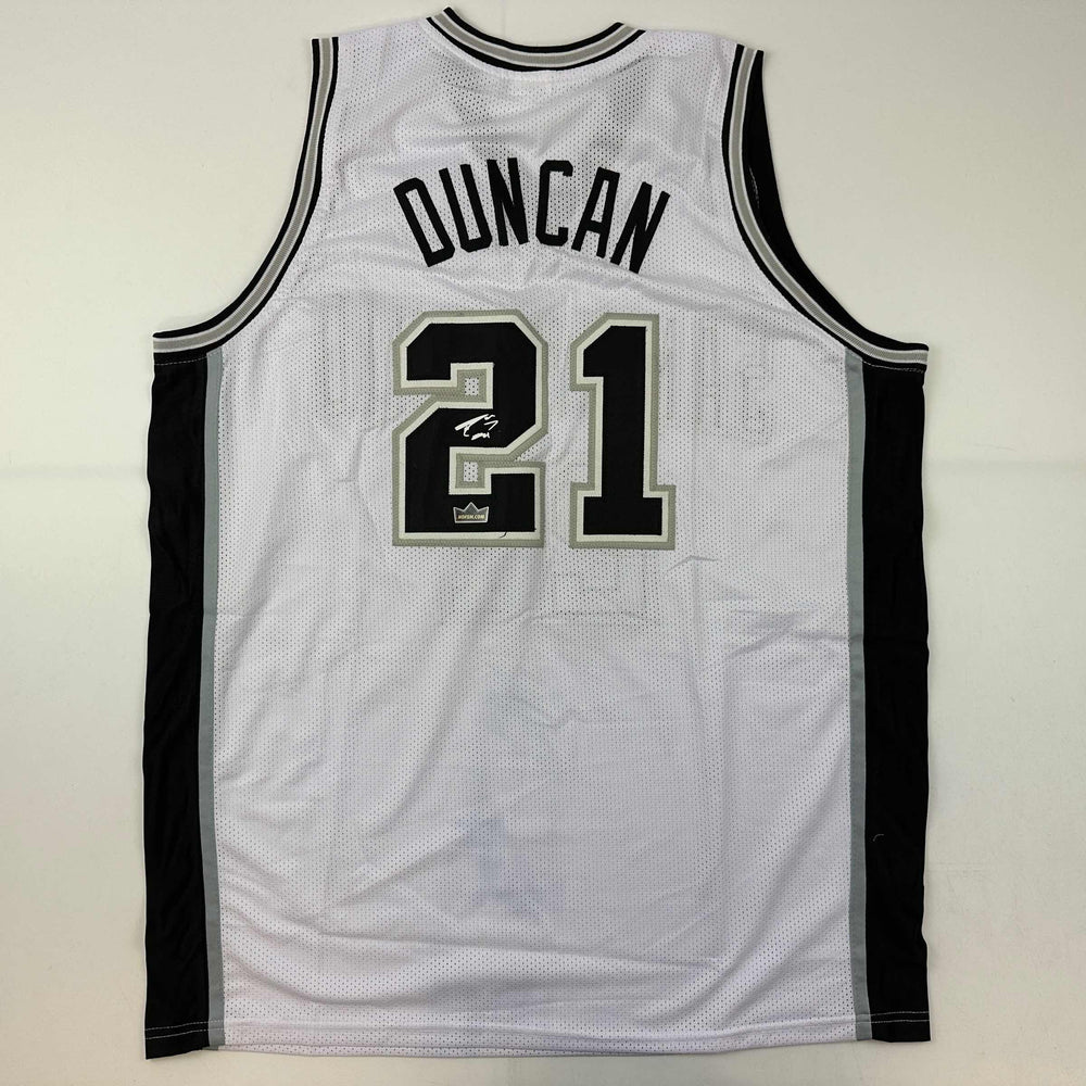 Facsimile Autographed Tim Duncan San Antonio White Reprint Laser Auto Basketball Jersey Size Men's XL (ONLINE ORDER ONLY)