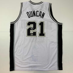 Facsimile Autographed Tim Duncan San Antonio White Reprint Laser Auto Basketball Jersey Size Men's XL (ONLINE ORDER ONLY)