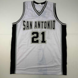 Facsimile Autographed Tim Duncan San Antonio White Reprint Laser Auto Basketball Jersey Size Men's XL (ONLINE ORDER ONLY)