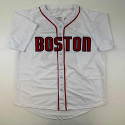Facsimile Autographed Dustin Pedroia Boston White Reprint Laser Auto Baseball Jersey Size Men's XL (ONLINE ORDER ONLY)