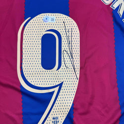 Autographed/Signed Robert Lewandowski FC Barcelona Blue Soccer Jersey Beckett BAS COA (ONLINE ORDER ONLY)