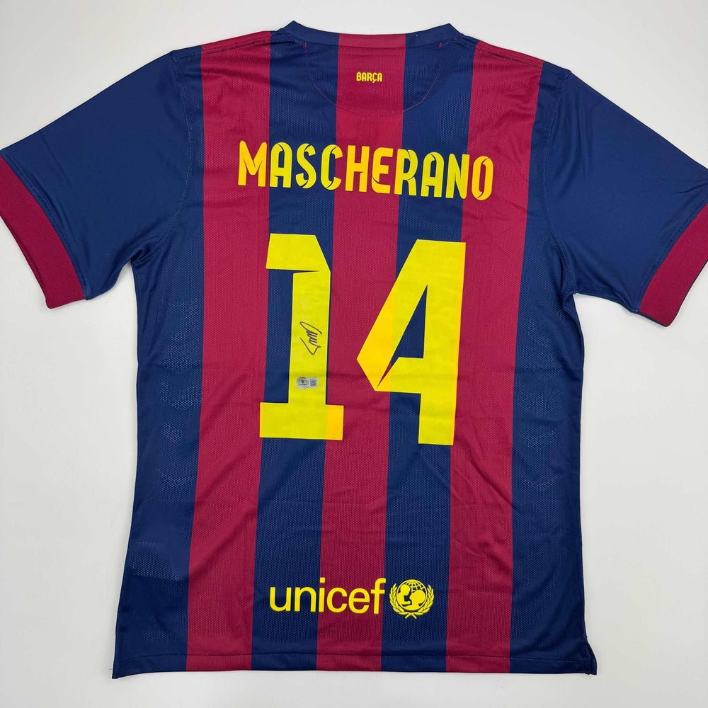 Autographed/Signed Javier Mascherano FC Barcelona Blue Soccer Jersey Beckett BAS COA
