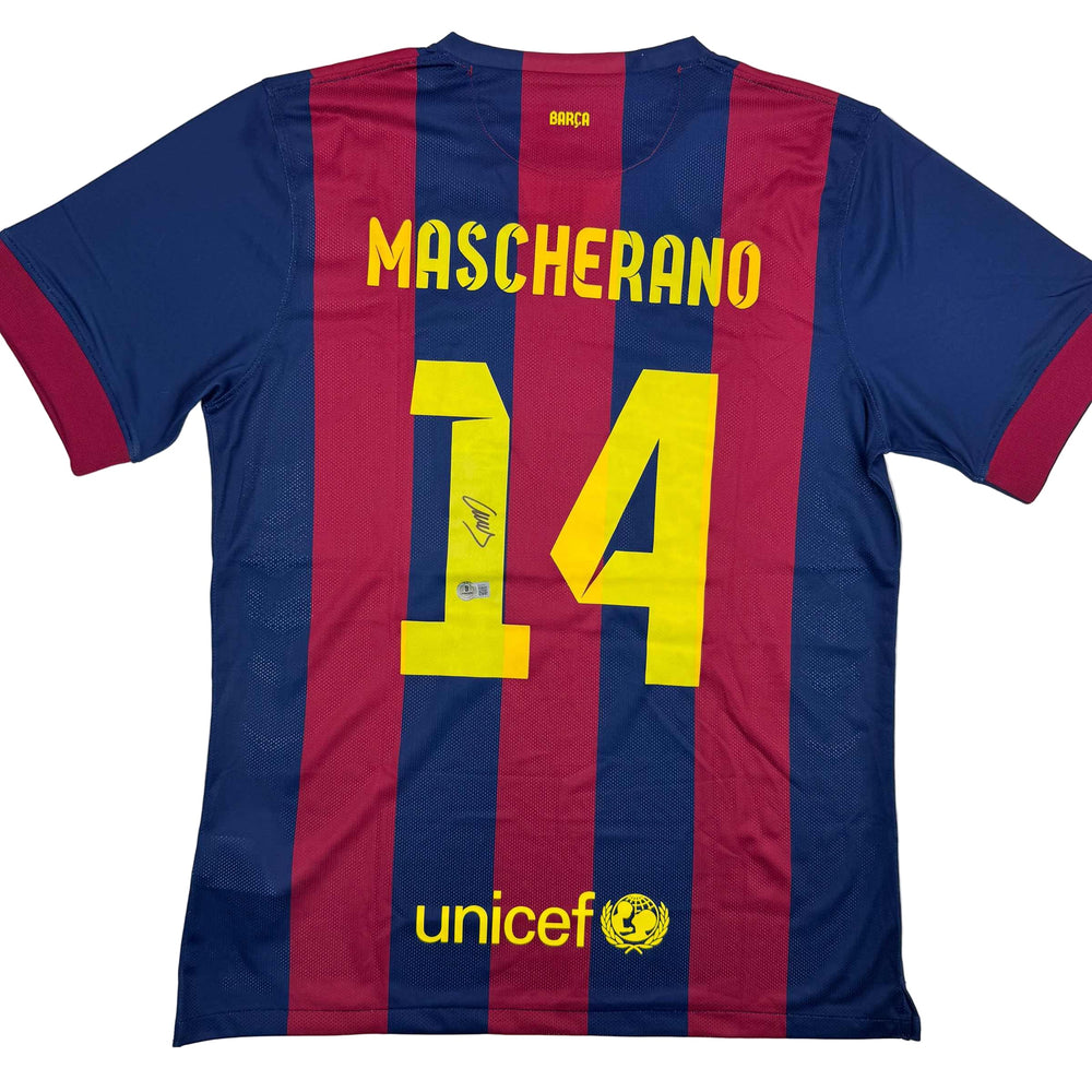 Autographed/Signed Javier Mascherano FC Barcelona Blue Soccer Jersey Beckett BAS COA