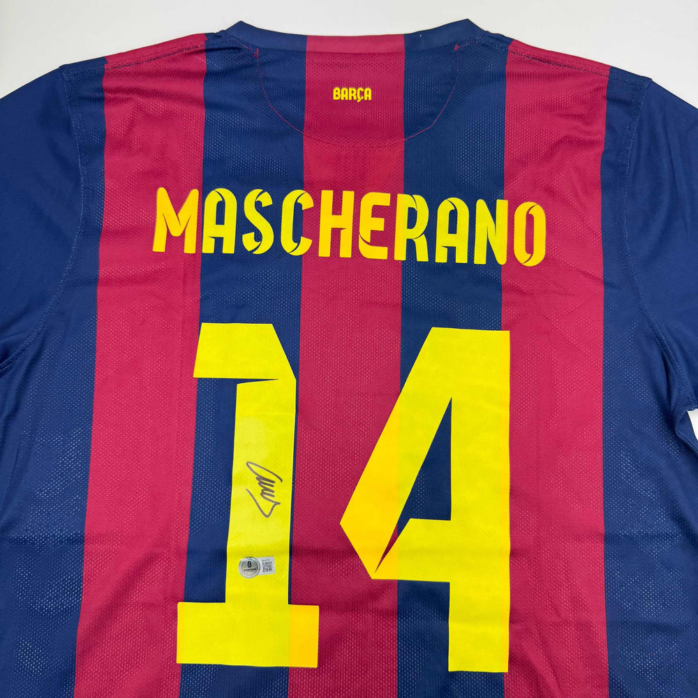 Autographed/Signed Javier Mascherano FC Barcelona Blue Soccer Jersey Beckett BAS COA