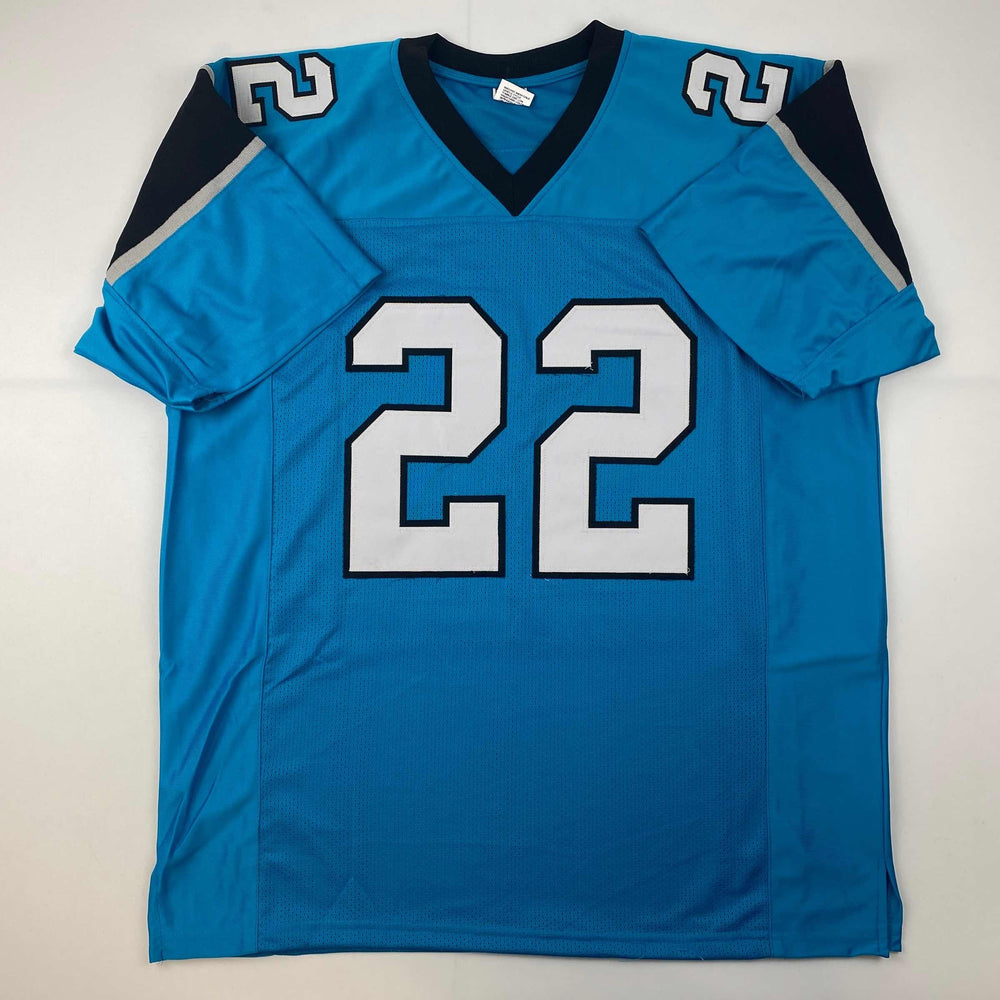 Facsimile Autographed Christian McCaffrey Carolina Blue Reprint Laser Auto Football Jersey Size Men's XL (ONLINE ORDER ONLY)