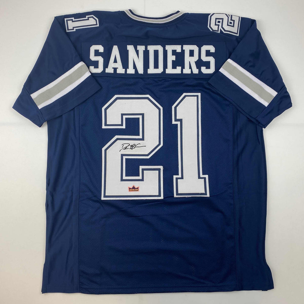Facsimile Autographed Deion Sanders Dallas Blue Reprint Laser Auto Football Jersey Size Men's XL (ONLINE ORDER ONLY)
