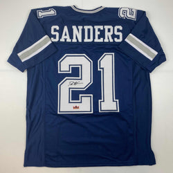 Facsimile Autographed Deion Sanders Dallas Blue Reprint Laser Auto Football Jersey Size Men's XL (ONLINE ORDER ONLY)