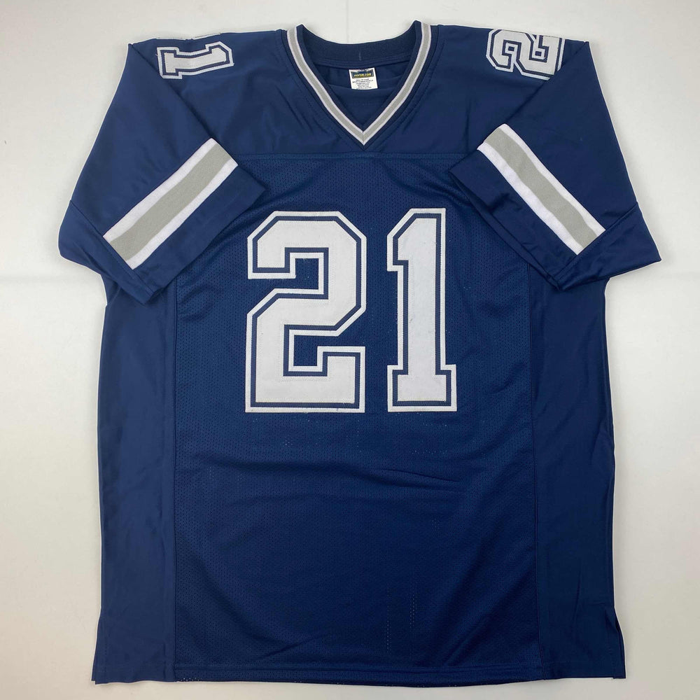 Facsimile Autographed Deion Sanders Dallas Blue Reprint Laser Auto Football Jersey Size Men's XL (ONLINE ORDER ONLY)