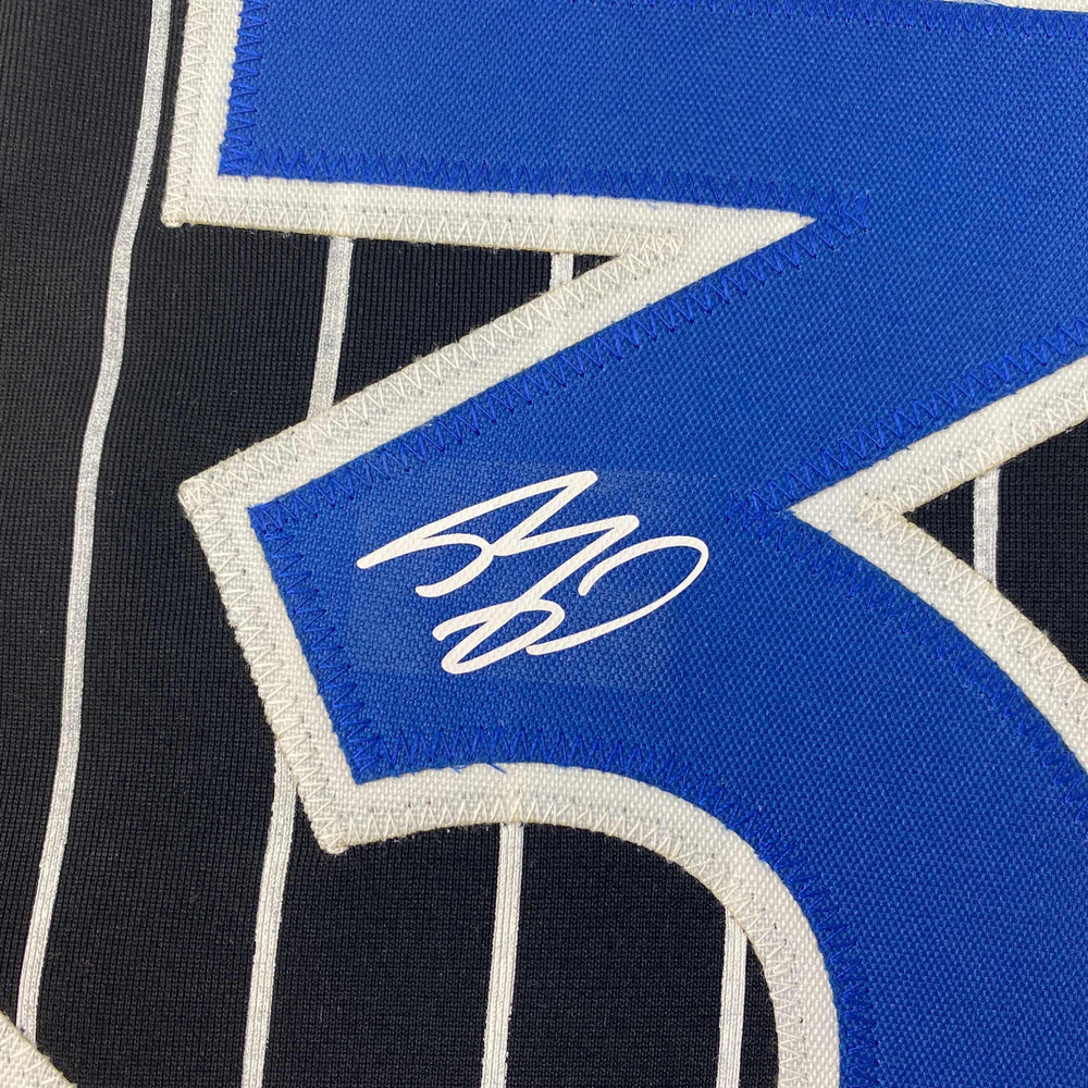 Facsimile Autographed Shaquille Shaq O'Neal Orlando Black Pinstripe Reprint Laser Auto Basketball Jersey Size Men's XL (ONLINE ORDER ONLY)