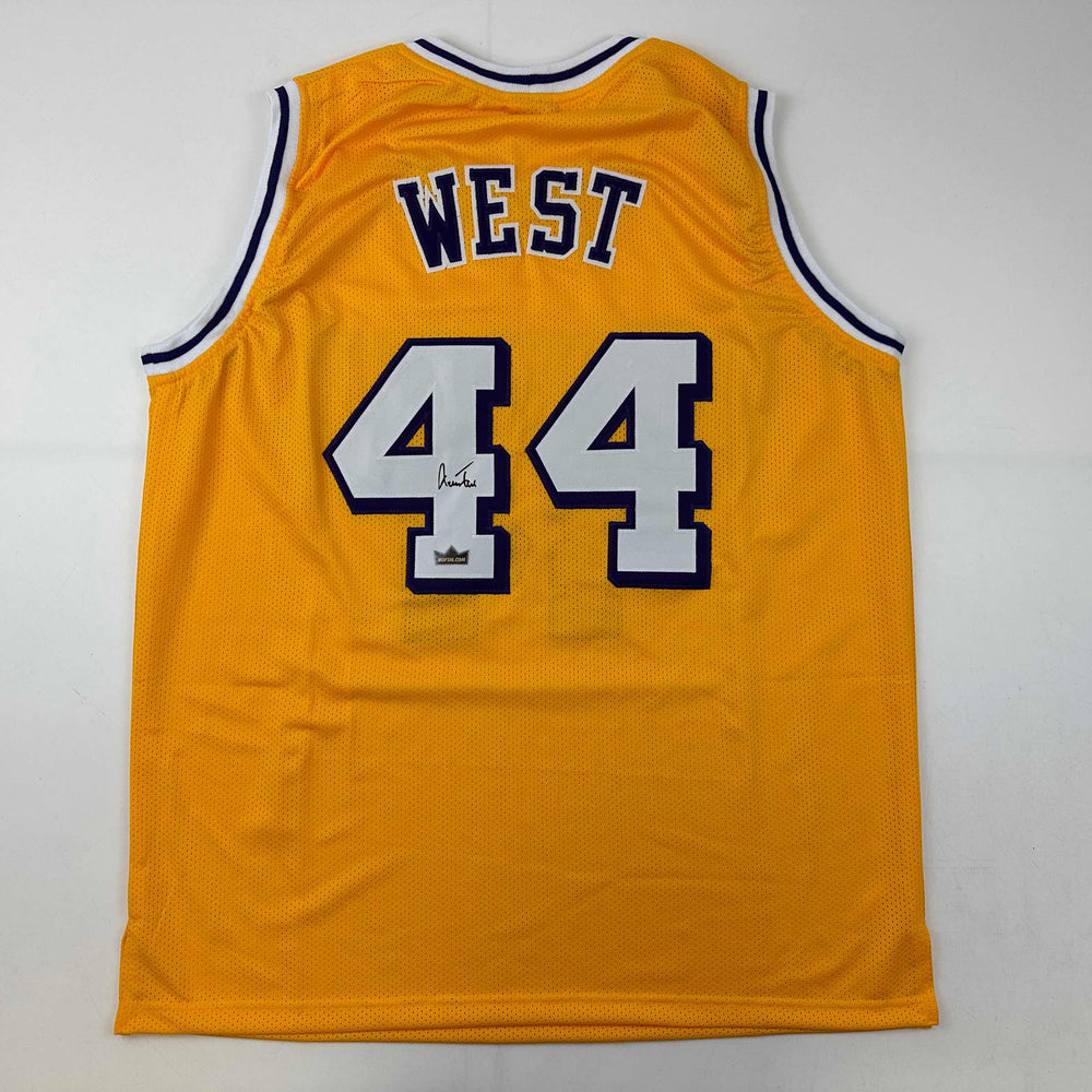 Facsimile Autographed Jerry West Los Angeles LA Yellow Reprint Laser Auto Basketball Jersey Size Men's XL (ONLINE ORDER ONLY)