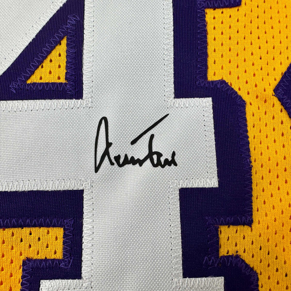 Facsimile Autographed Jerry West Los Angeles LA Yellow Reprint Laser Auto Basketball Jersey Size Men's XL (ONLINE ORDER ONLY)