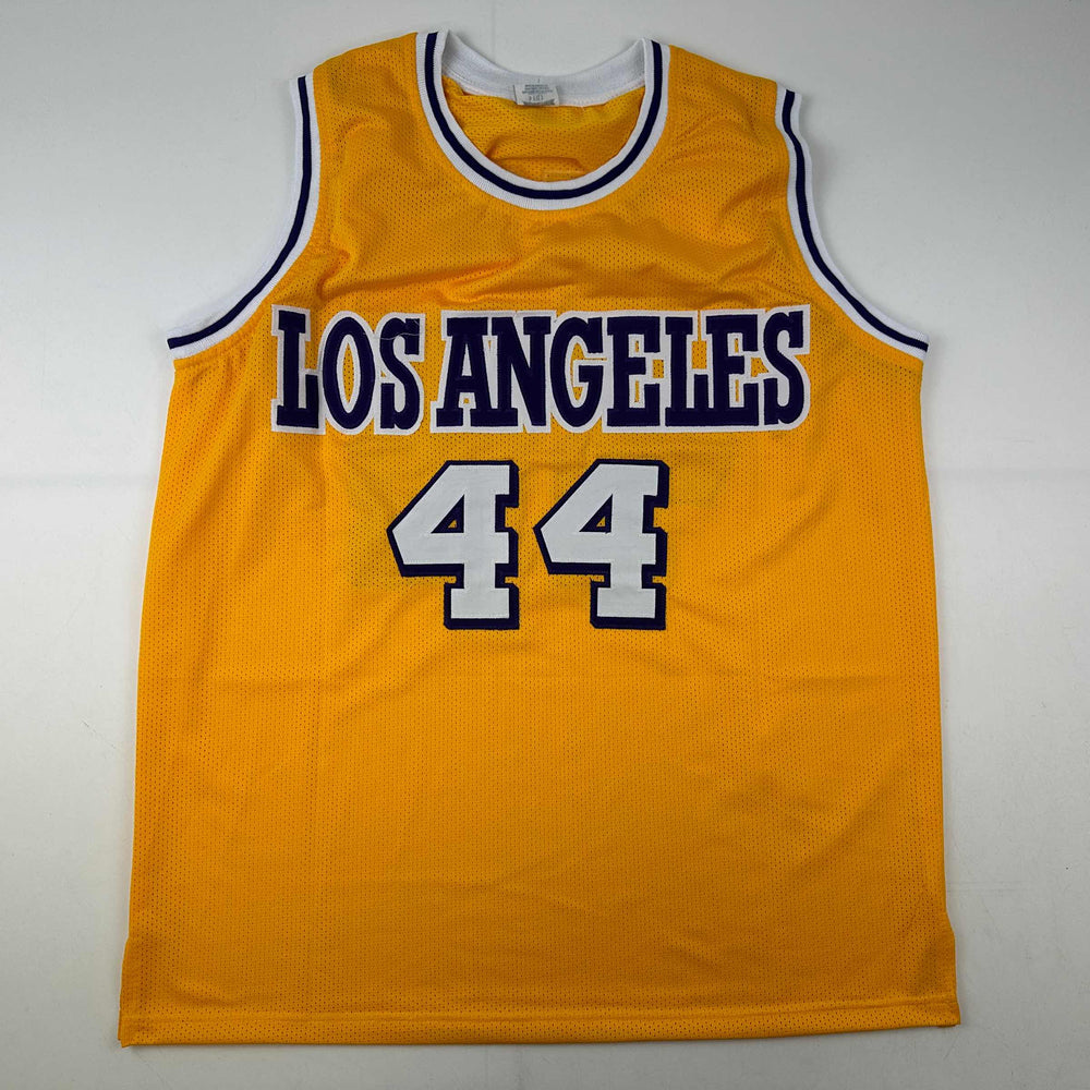 Facsimile Autographed Jerry West Los Angeles LA Yellow Reprint Laser Auto Basketball Jersey Size Men's XL (ONLINE ORDER ONLY)