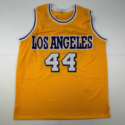 Facsimile Autographed Jerry West Los Angeles LA Yellow Reprint Laser Auto Basketball Jersey Size Men's XL (ONLINE ORDER ONLY)