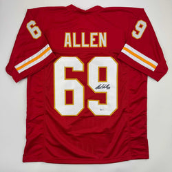 Autographed/Signed Jared Allen Kansas City Red Football Jersey Beckett BAS COA