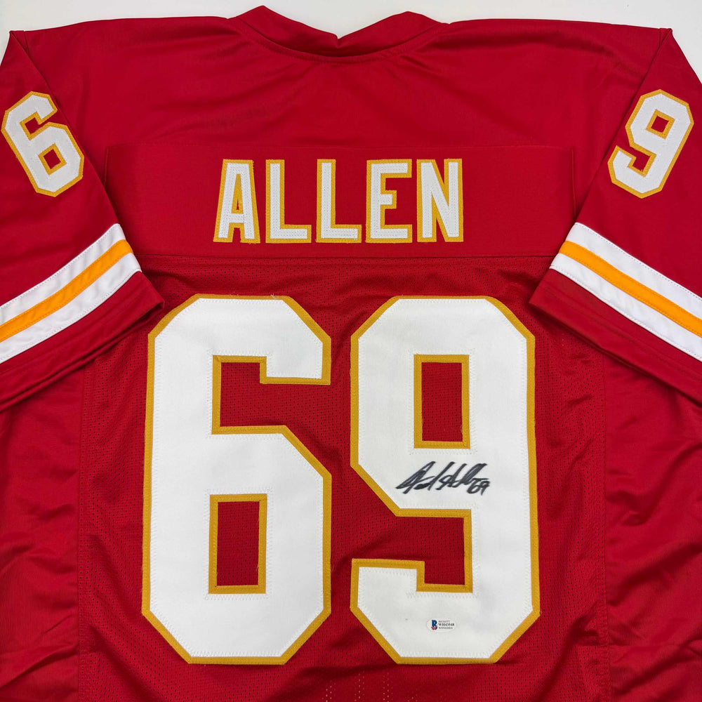 Autographed/Signed Jared Allen Kansas City Red Football Jersey Beckett BAS COA