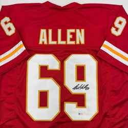 Autographed/Signed Jared Allen Kansas City Red Football Jersey Beckett BAS COA